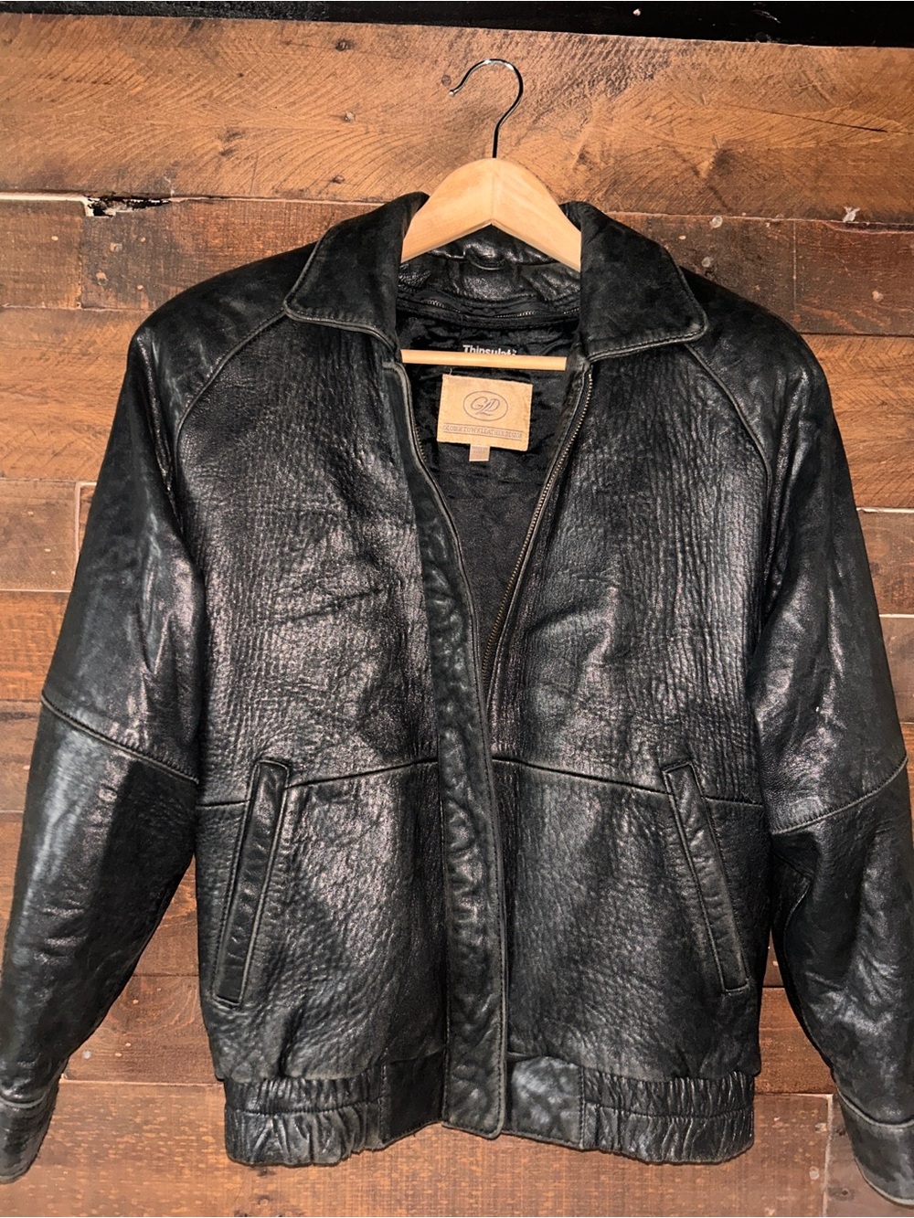Men's Black Leather Bomber Jacket - Classic Zip Front